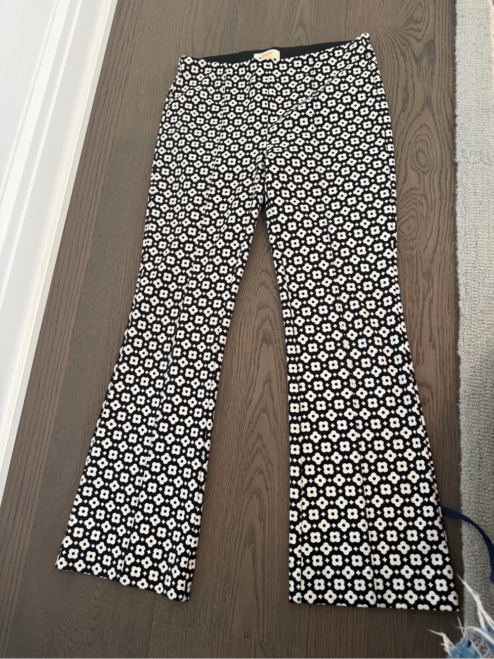 Anthropologie Maeve Black and White Floral Flared Pants